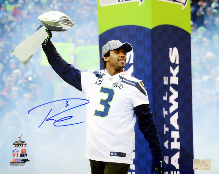 Russell Wilson Signed 16x20 Photo Seattle Seahawks Super Bowl Trophy RW Holo