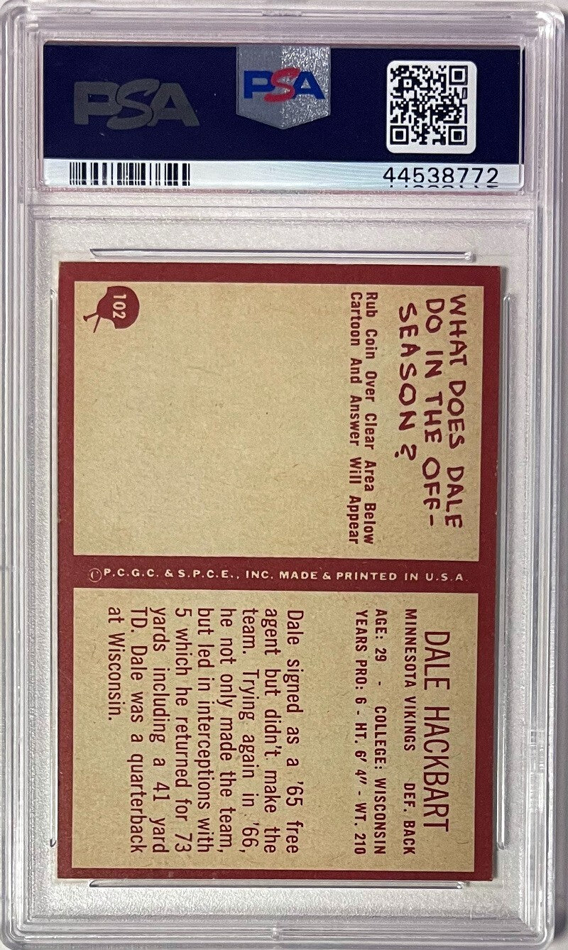 Dale Hackbart 1967 Philadelphia Card  RC #102- PSA Graded 7 NM Minnesota Vikings