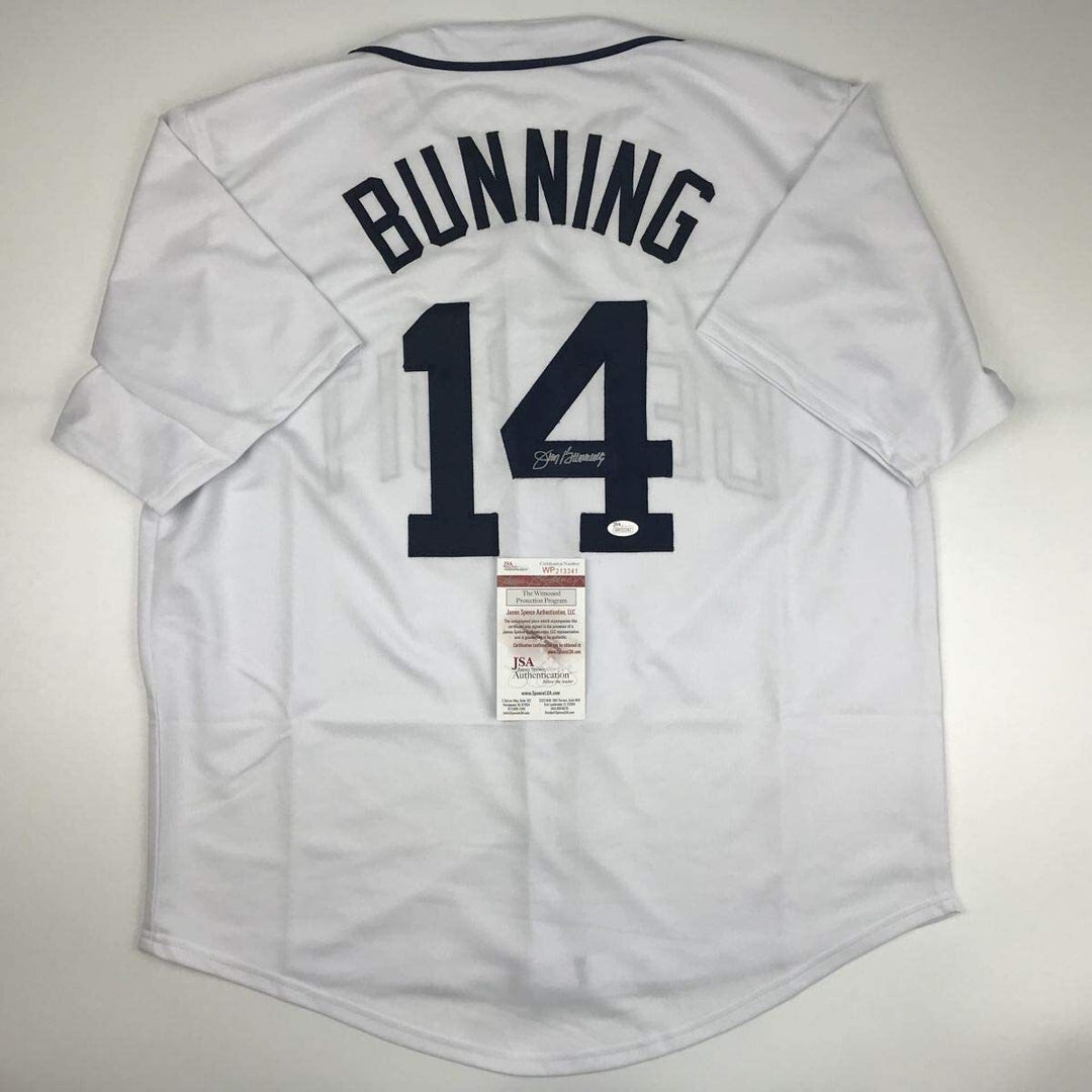 Autographed/Signed JIM BUNNING Detroit White Baseball Jersey JSA COA Auto