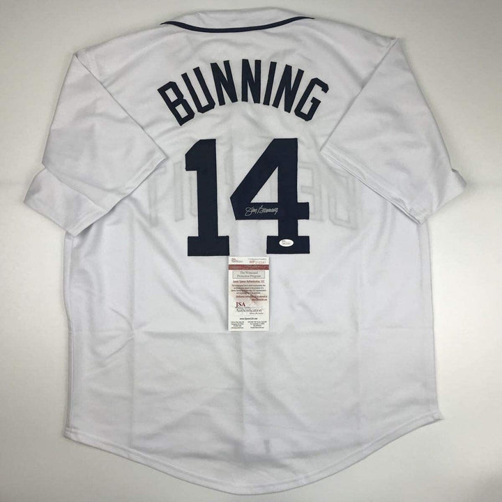Autographed/Signed JIM BUNNING Detroit White Baseball Jersey JSA COA Auto