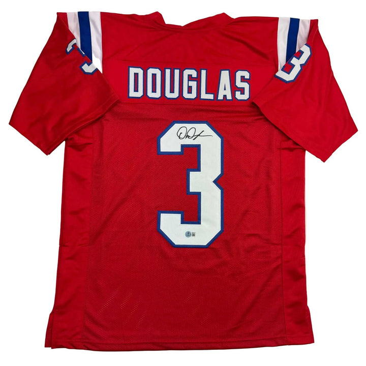 Autographed/Signed DeMario Douglass New England Red Jersey Beckett BAS COA