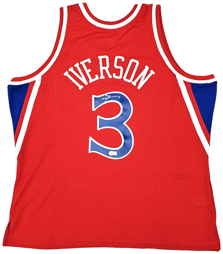 76ers Allen Iverson Auto Red AUTH Mitchell Ness 96 HWC Swingman Jersey XXL BAS