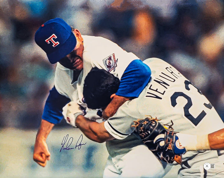 Nolan Ryan Signed 16x20 Photo Texas Rangers Fight vs. Robin Ventura Beckett QR
