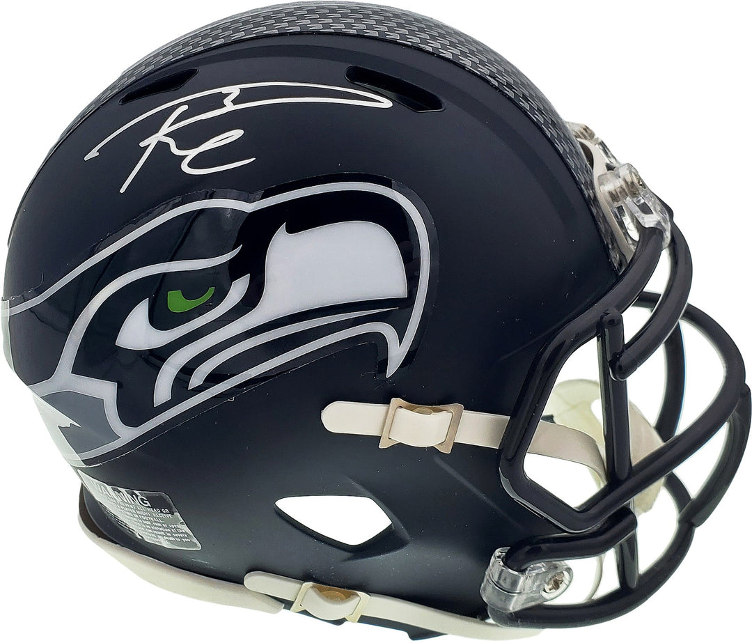 Russell Wilson Signed Seattle Seahawks Speed Mini Helmet In Silver RW Holo