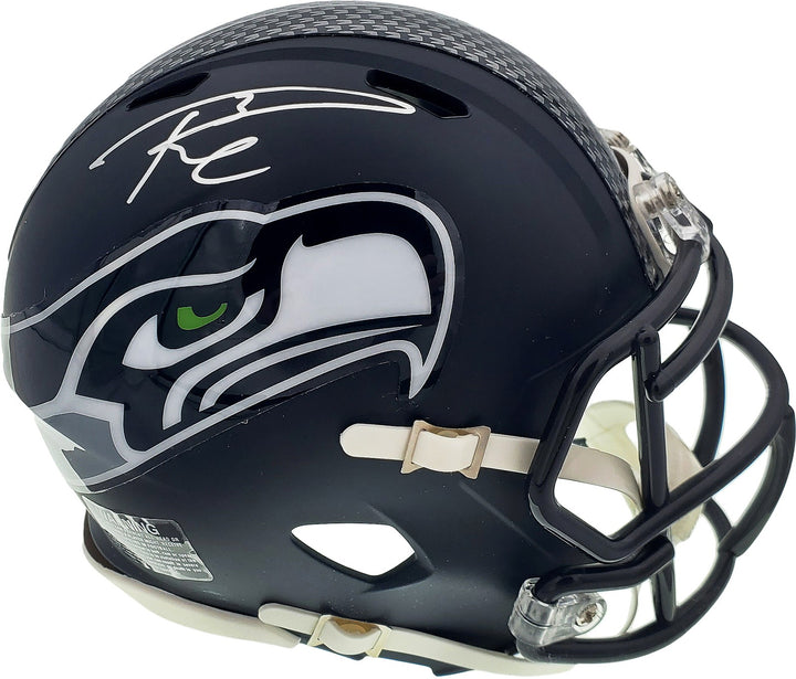 Russell Wilson Signed Seattle Seahawks Speed Mini Helmet In Silver RW Holo