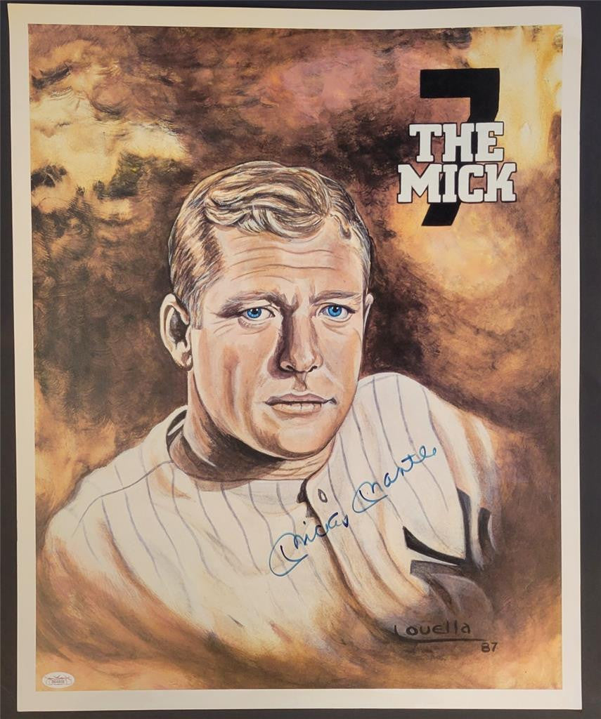 Mickey Mantle signed 1987 Louella 17x21 Lithograph photo autograph ~ JSA