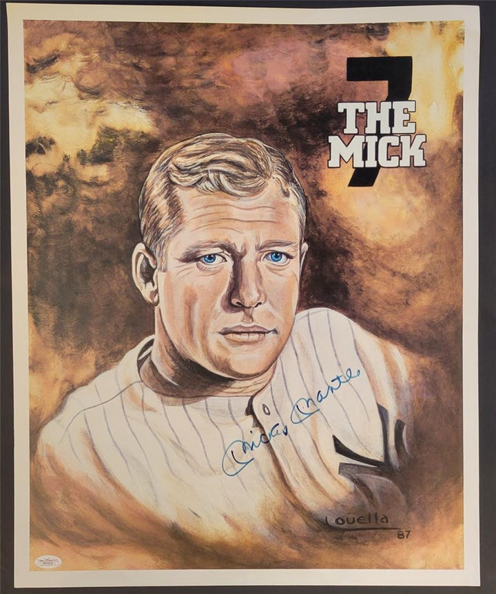 Mickey Mantle signed 1987 Louella 17x21 Lithograph photo autograph ~ JSA