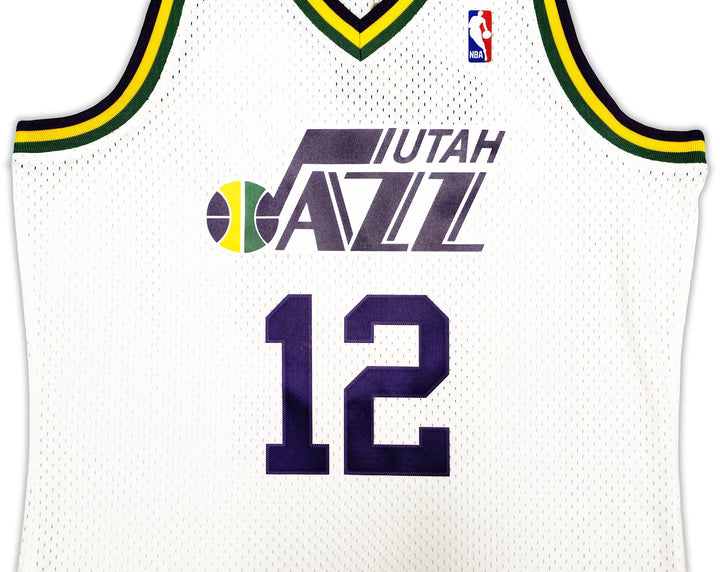 Jazz John Stockton Auto White AUTH Mitchell Ness 91-92 HWC Swingman Jersey L BAS