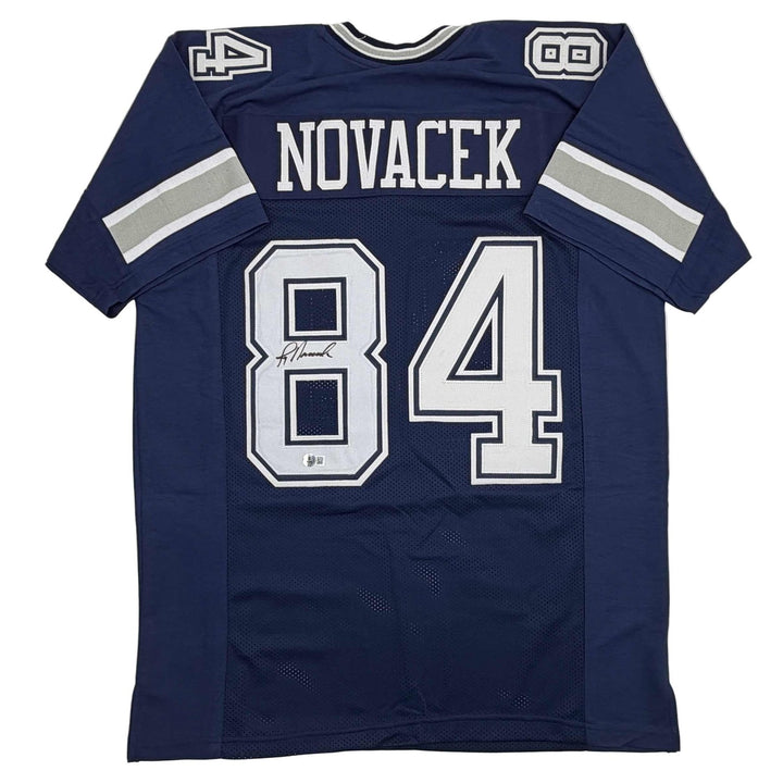 Autographed/Signed JAY NOVACEK Dallas Dark Blue Jersey JSA COA Auto