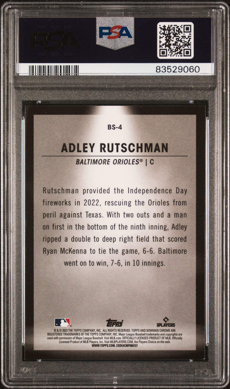 Graded 2023 Topps Bowman Adley Rutschman #BS4 Spotlights RC Baseball Card PSA 10