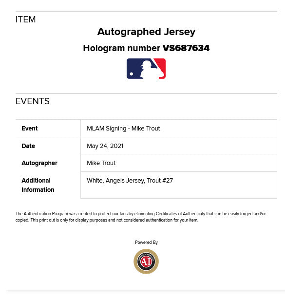 Mike Trout Signed Authentic On Field Angels Jersey Mint Autograph MLB Holo COA