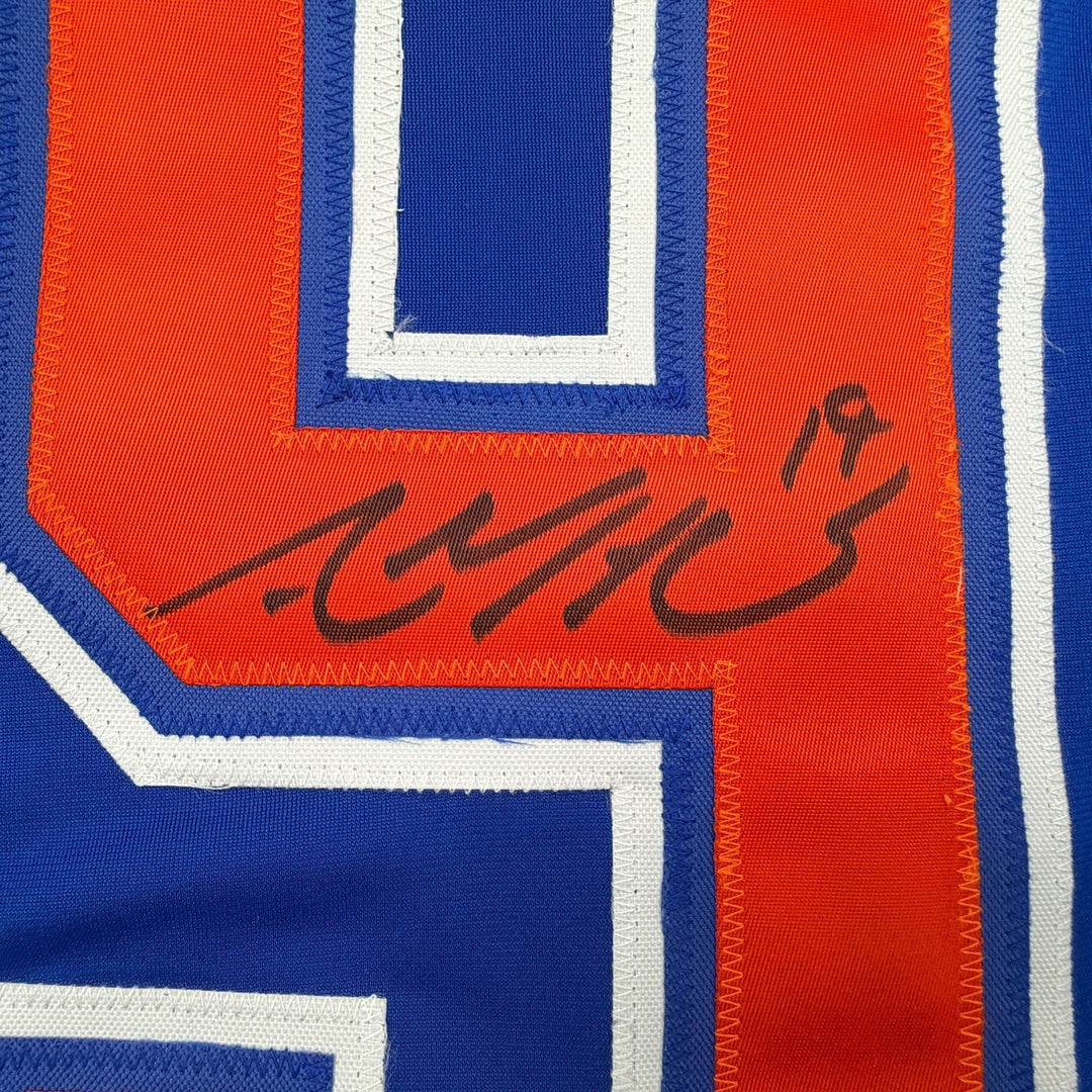 Autographed/Signed Adam Henrique Edmonton Blue Hockey Jersey Beckett COA