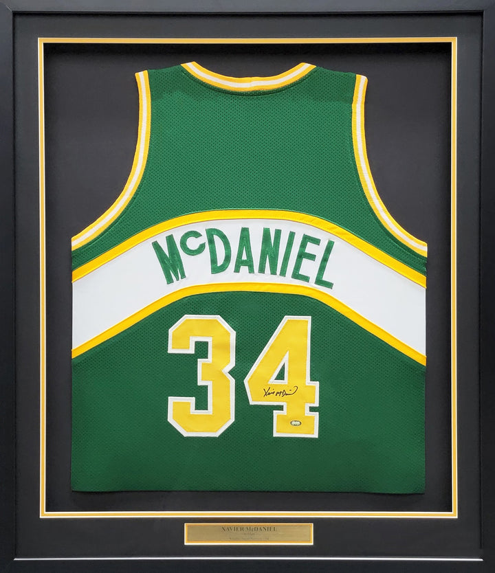 Seattle Supersonics Xavier McDaniel Signed Framed Green Jersey MCS Holo