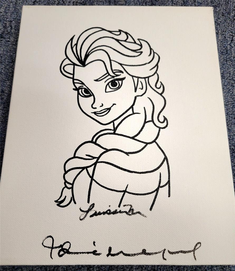 Idina Menzel signed Frozen Elsa 8x10 original canvas sketch Marantz artist ~ PSA