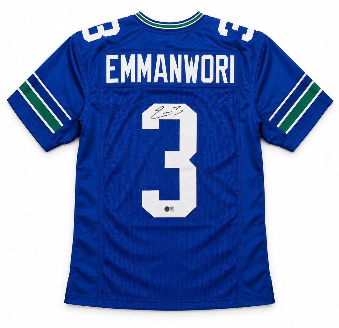 Nick Emmanwori Signed Seahawks Blue Throwback Jersey XL BAS Witness