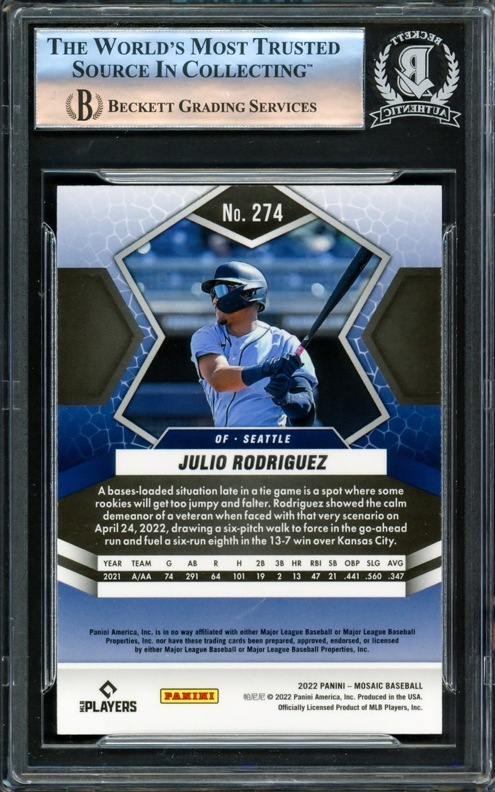 Julio Rodriguez Signed 2022 Panini Mosaic RC #274 Seattle Mariners Beckett