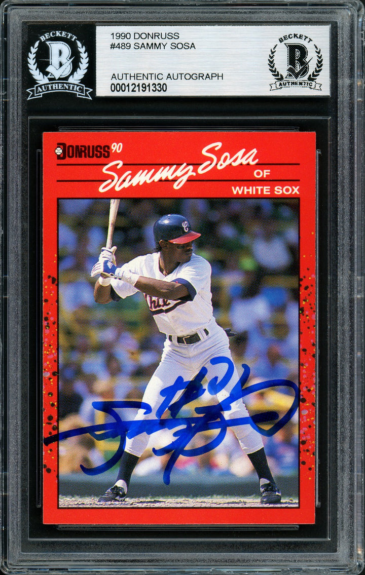 Sammy Sosa Signed 1990 Donruss Rookie Card #489 Chicago White Sox Beckett BAS
