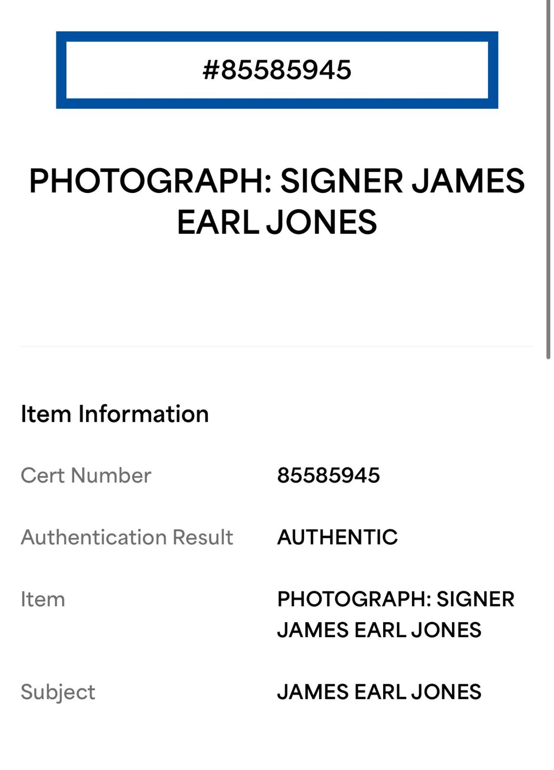 James Earl Jones Signed 8x10 Photo Auto PSA DNA Slab Darth Vader Star Wars