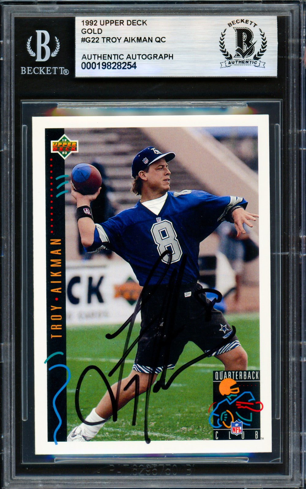 Troy Aikman Signed 1992 Upper Deck Gold Card #G22 Cowboys Beckett #19828254