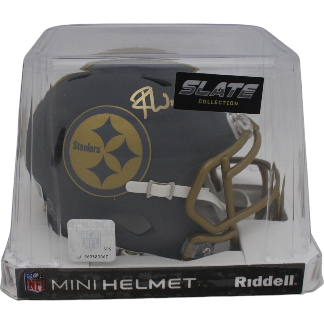 Roman Wilson Autographed Pittsburgh Steelers Slate Mini Helmet Beckett 48131