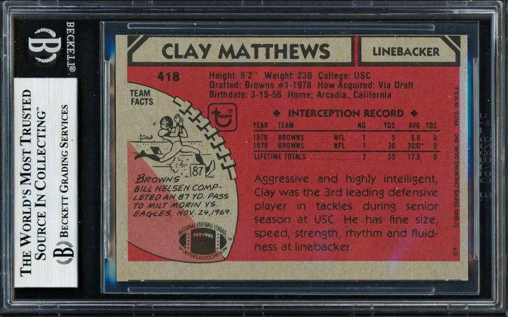 Clay Matthews Signed 1980 Topps RC 418 Cleveland Browns Beckett
