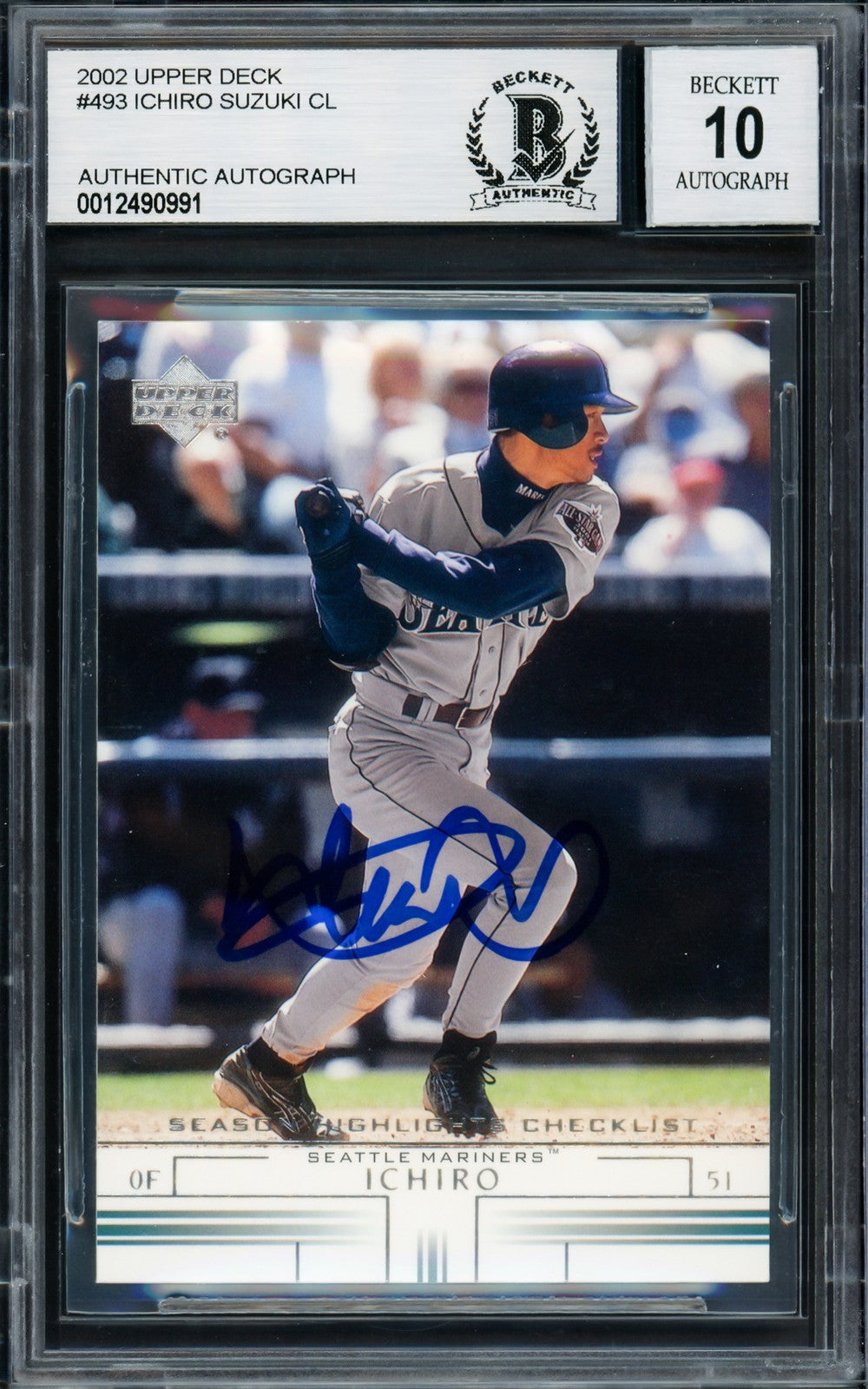 Ichiro Suzuki Signed 2002 Upper Deck Card 493 Mariners Auto GM 10 Beckett