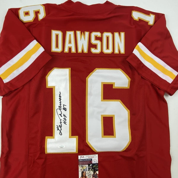 Autographed/Signed Len Dawson HOF 87 Kansas City Red Jersey JSA COA