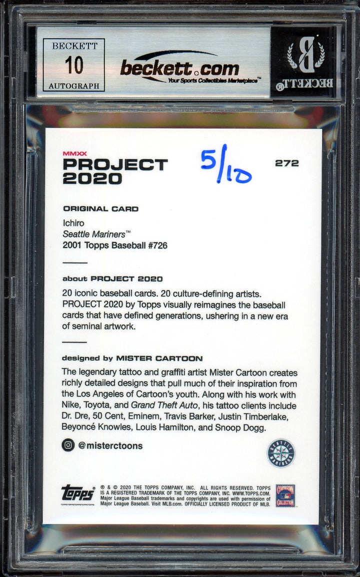 Ichiro Suzuki Auto Topps Project 2020 Mister Cartoon Card 272 Sig 10 #/10 BAS
