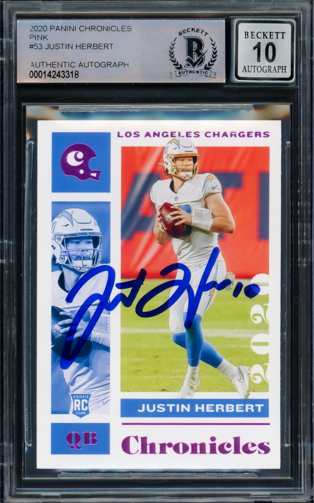 Justin Herbert Auto 2020 Panini Chronicles Pink Parallel RC 53 Chargers Sig 10