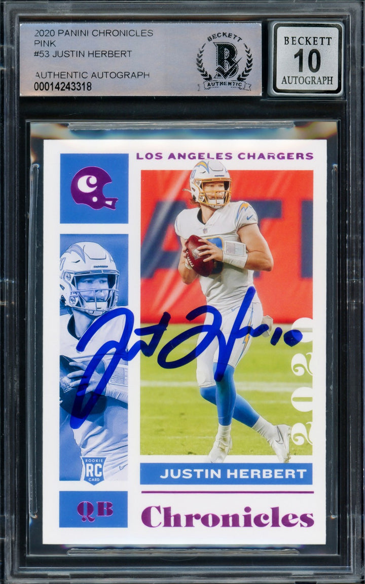 Justin Herbert Auto 2020 Panini Chronicles Pink Parallel RC 53 Chargers Sig 10