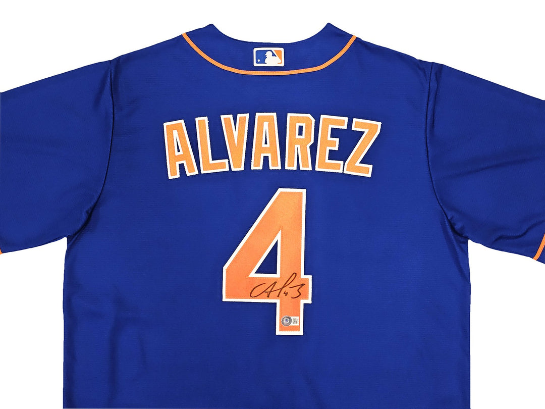 New York Mets Francisco Alvarez Signed Blue Nike Jersey Size L Beckett Wit