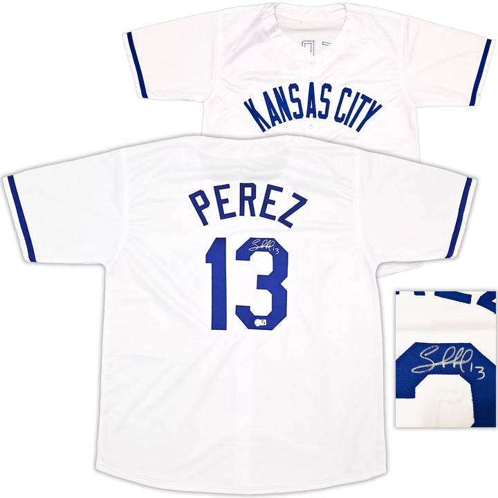 Kansas City Royals Salvador Perez Signed White Jersey Beckett BAS