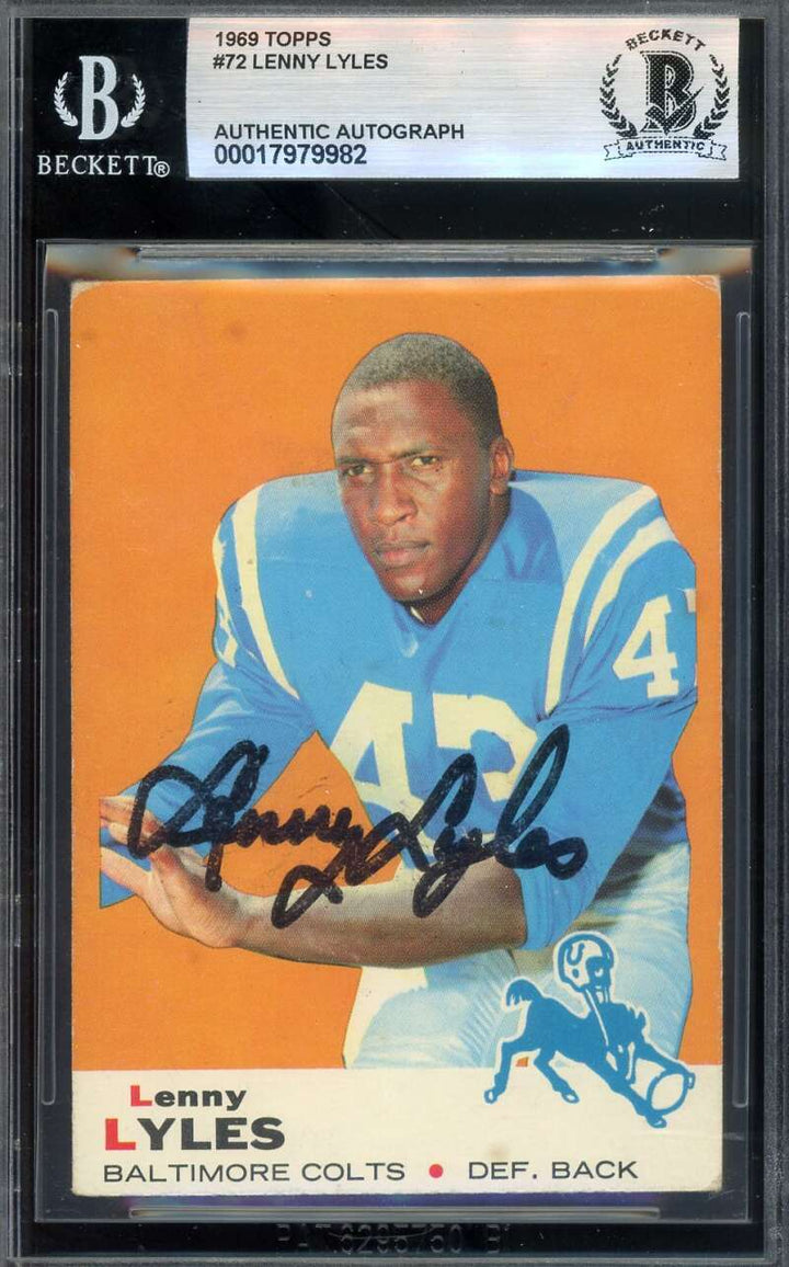 Lenny Lyles Beckett BAS Vintage Signed 1969 Topps Autograph Colts