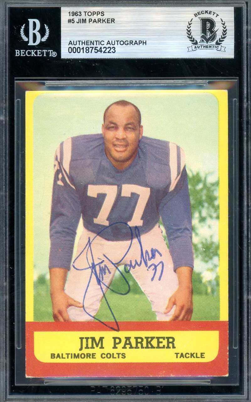 Jim Parker Beckett BAS Vintage Signed 1963 Topps Autograph Baltimore Colts