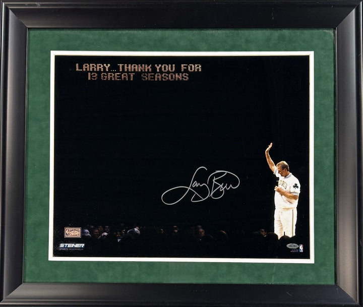 Larry Bird Signed 16x20 Farewell Spotlight Photo Framed Celtics Auto Steiner COA