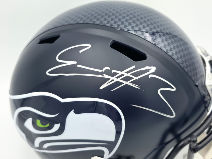 Nick Emmanwori Auto Seahawks Blue Full Size Replica Helmet - Sig Twice & Smudged