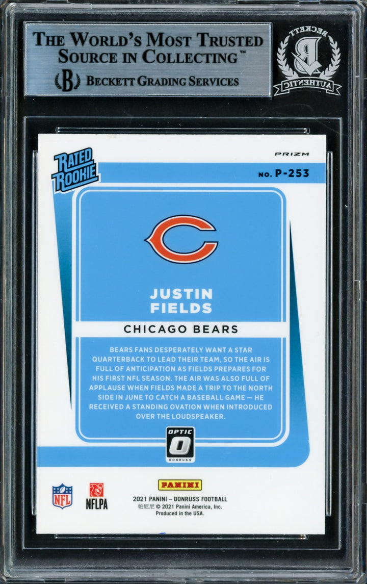 Justin Fields Auto 2021 Donruss Optic Pink Prizm Preview Card P253 Bears Beckett