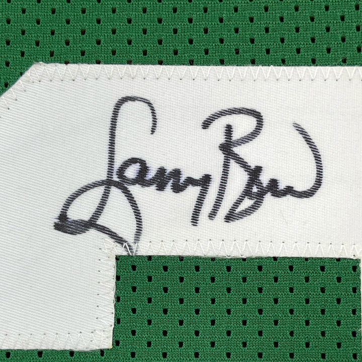 Framed Autographed/Signed Larry Bird 33x42 Boston Green Jersey PSA/DNA COA