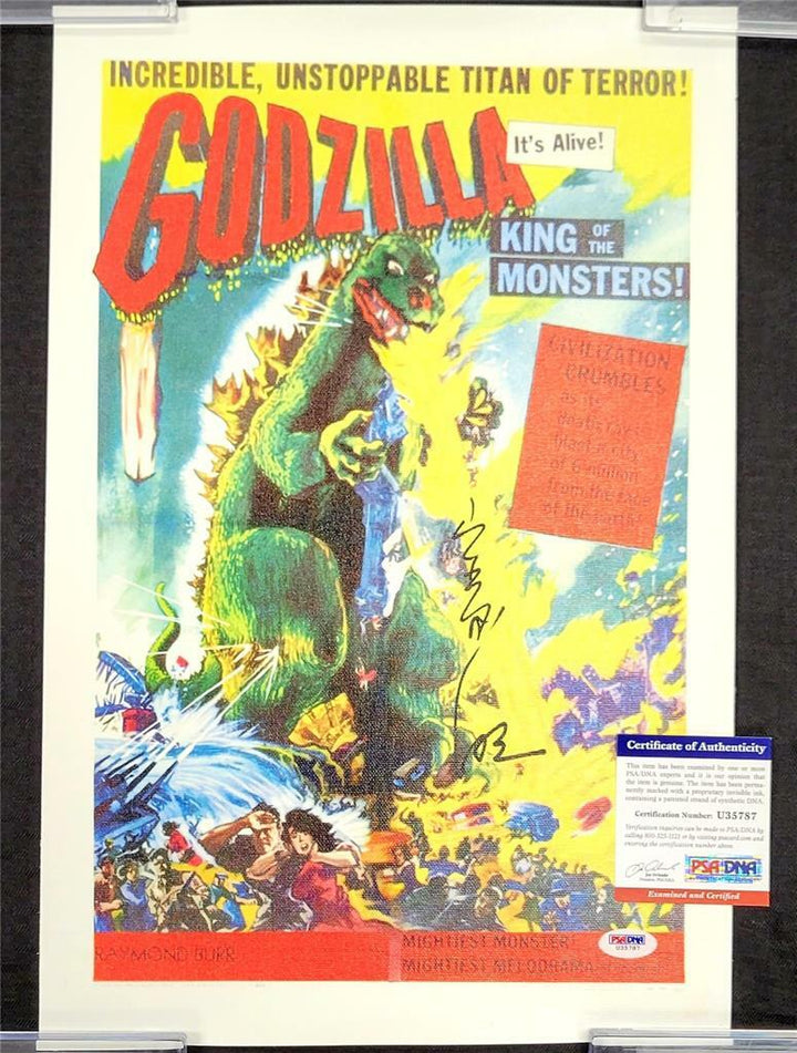 Akira Takarada signed Godzilla 11x17 Canvas Photo Autograph ~ PSA/DNA COA