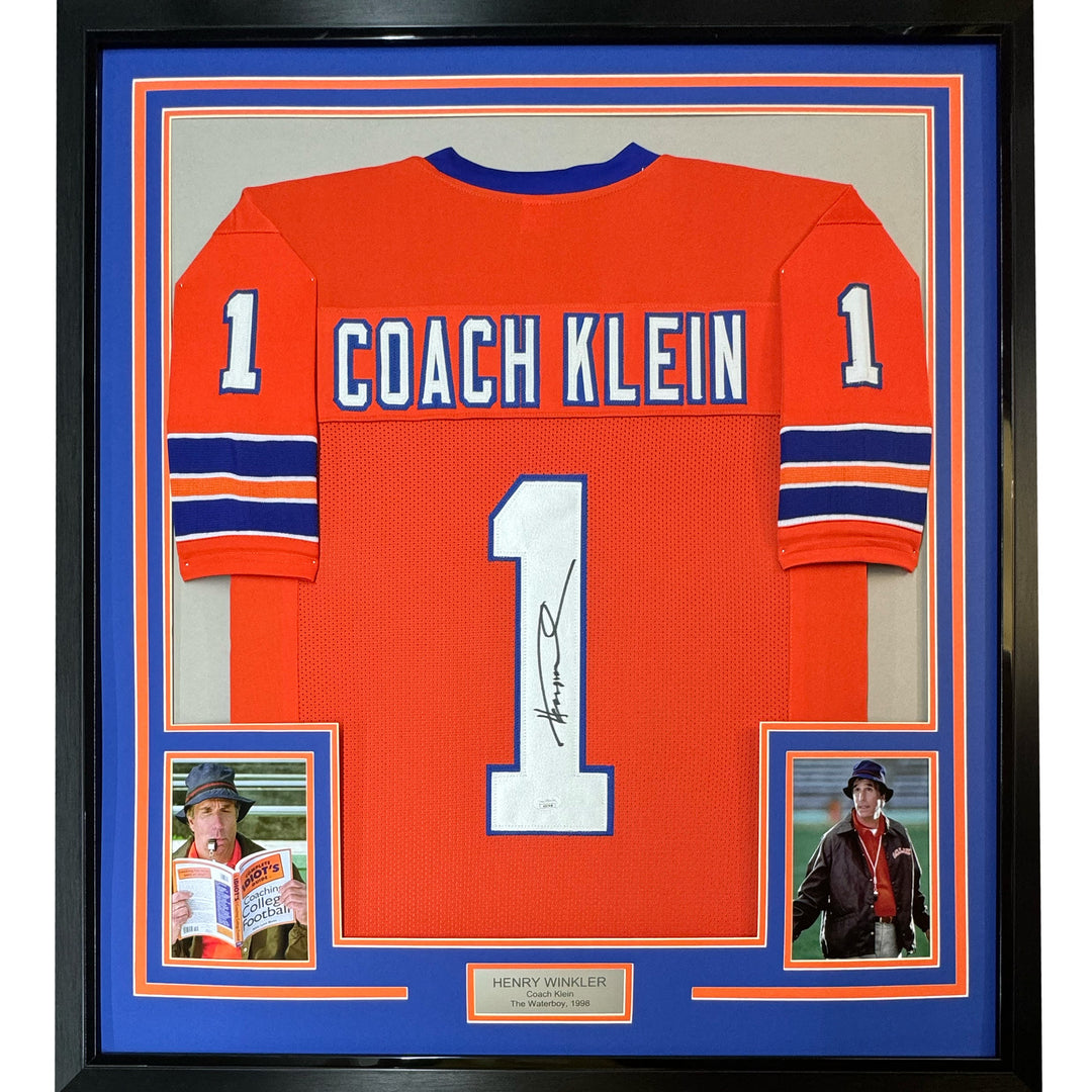 FRAMED Autographed/Signed HENRY WINKLER 33x42 Coach Klein Waterboy Jersey JSA