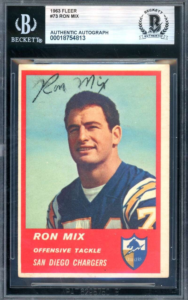 Ron Mix Beckett BAS Vintage Signed 1963 Fleer Autograph Chargers