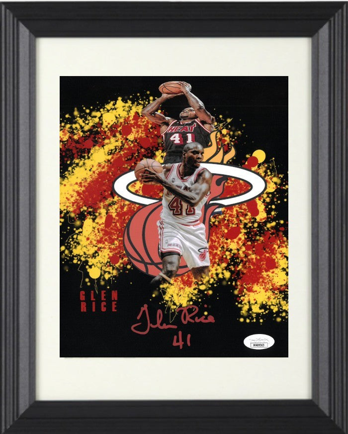 Glen Rice signed Miami Heat Collage 8x10 Photo w/ #41 Framed- JSA Authenticated