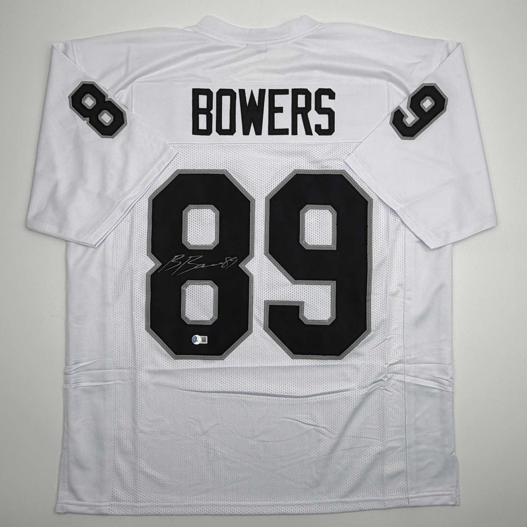 Autographed/Signed Brock Bowers Las Vegas Oakland White Jersey Beckett BAS COA