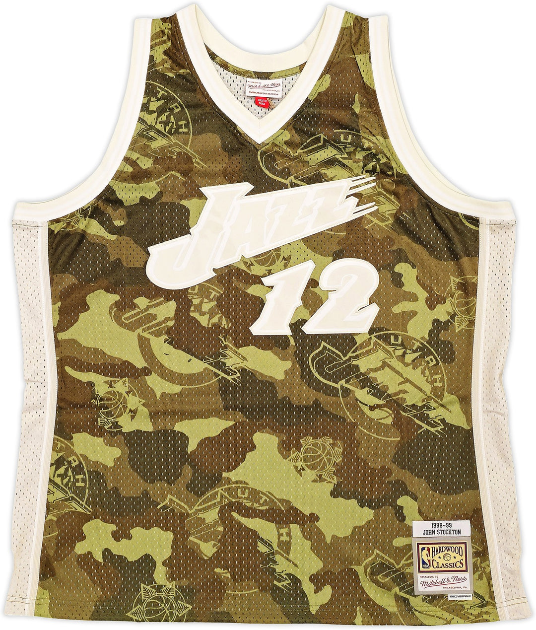 Jazz John Stockton Auto Green Mitchell Ness 98-99 Swingman Ghost Camo Jersey 2X