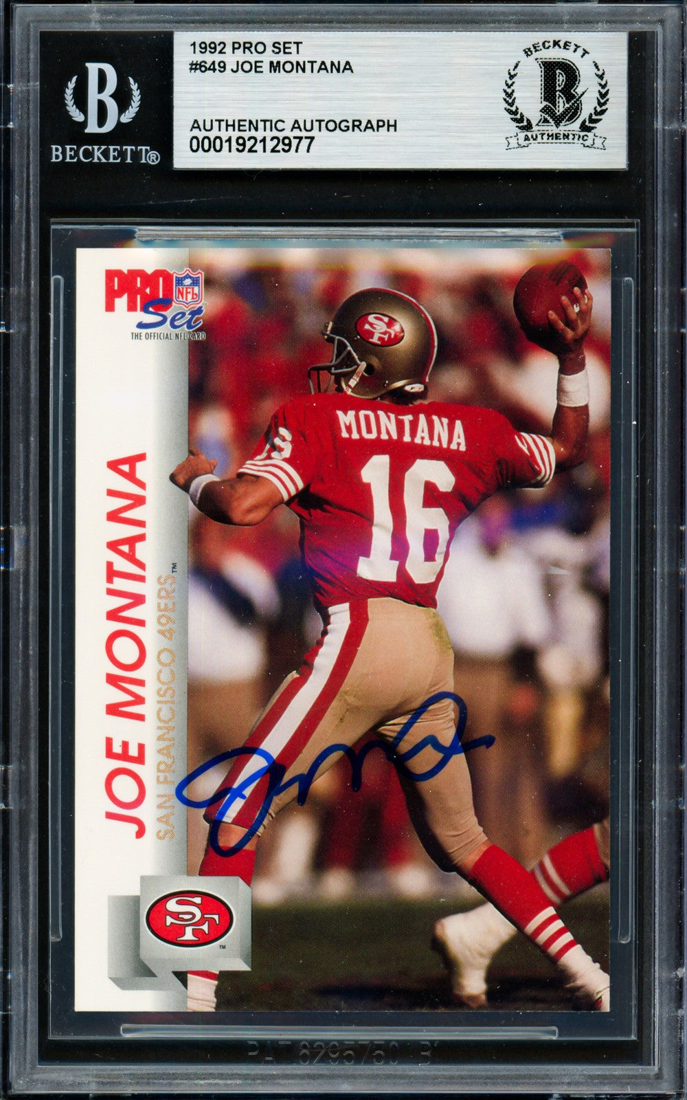 Joe Montana Signed 1992 Pro Set Card 649 San Francisco 49ers Beckett