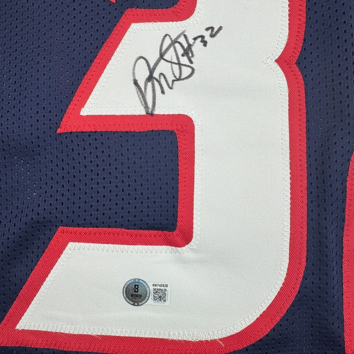 Autographed/Signed David Montgomery Houston Blue Football Jersey BAS COA