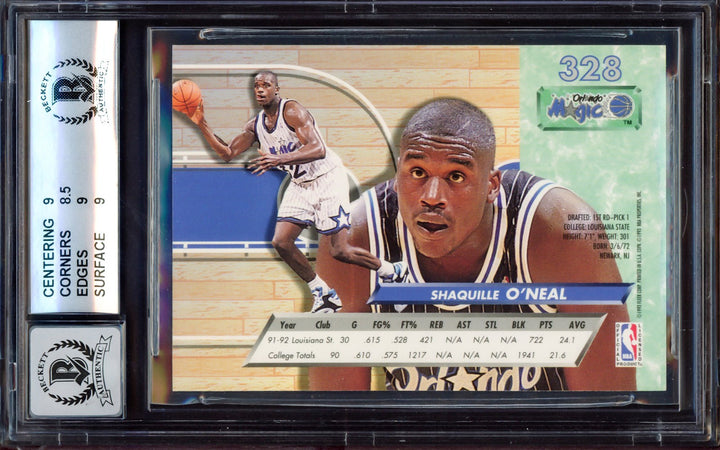 Shaquille O'Neal Auto 1992-93 Fleer Ultra RC 328 Magic BGS 9 Auto 10 Beckett