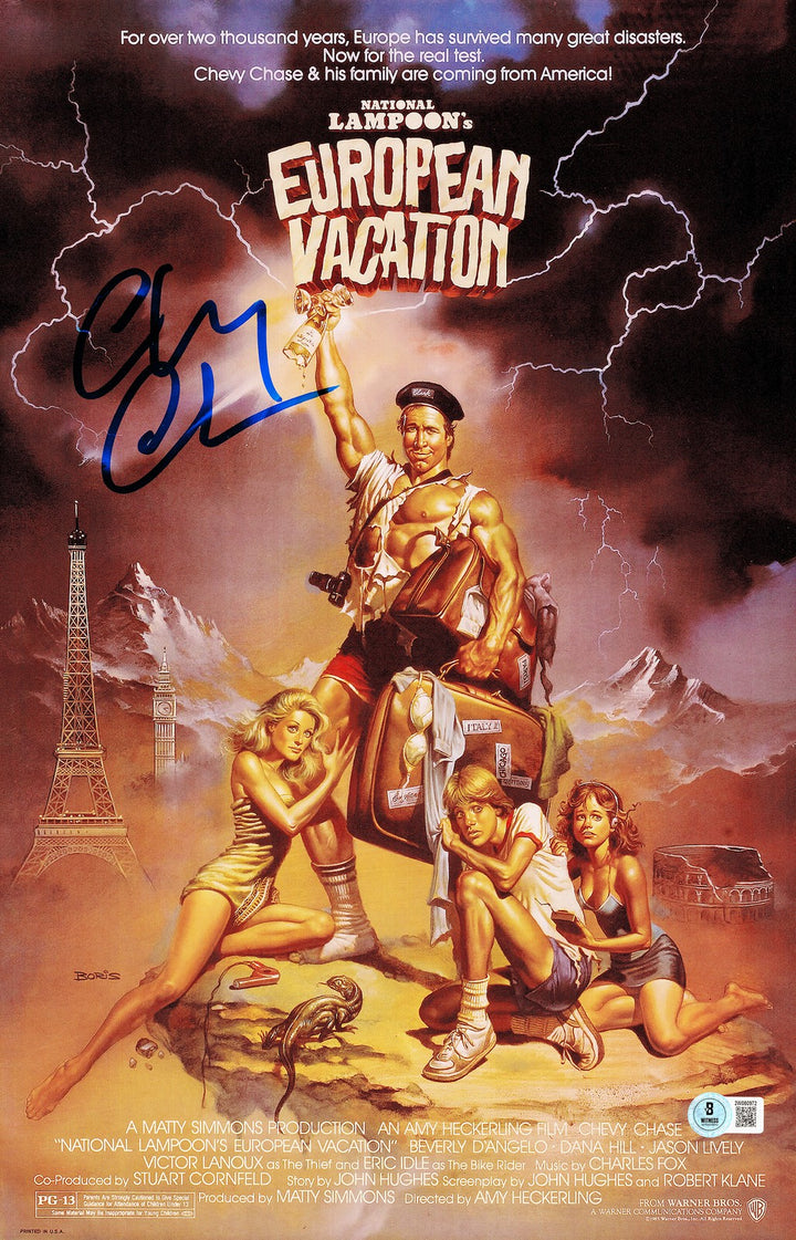 Chevy Chase Signed 11x17 European Vacation Movie Poster Beckett BAS Witness