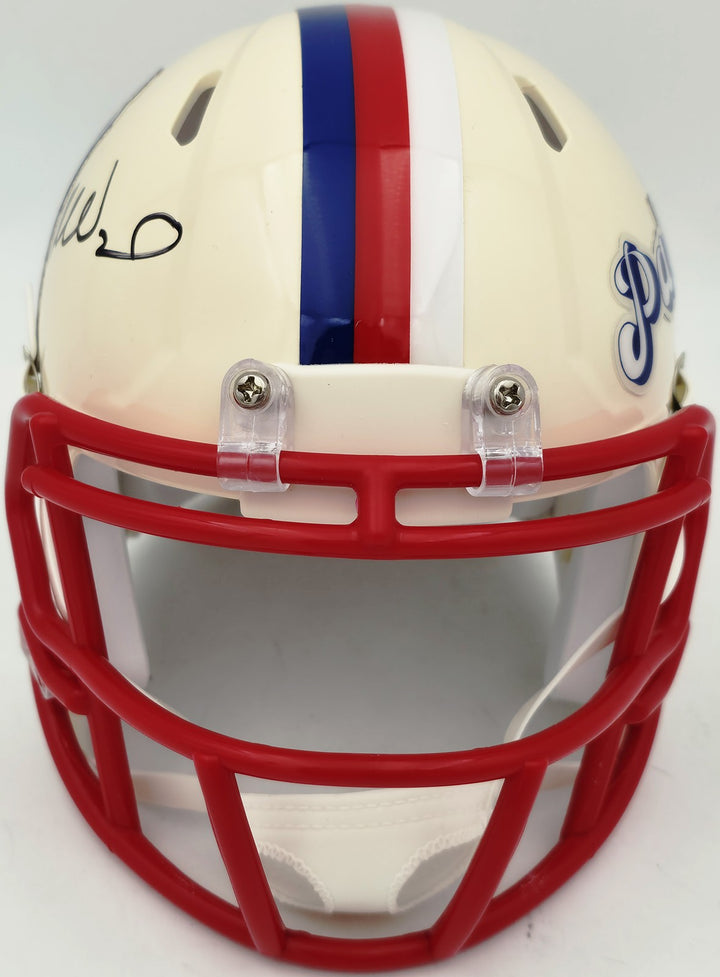 Mike Vrabel Signed Patriots Cream Retro Speed Mini Helmet JSA Witness