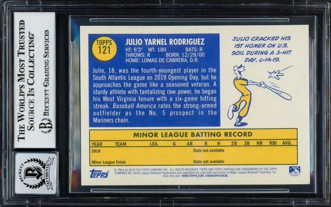 Julio Rodriguez Auto 2019 Topps Heritage Minors RC 121 Mariners Sig 10 Beckett